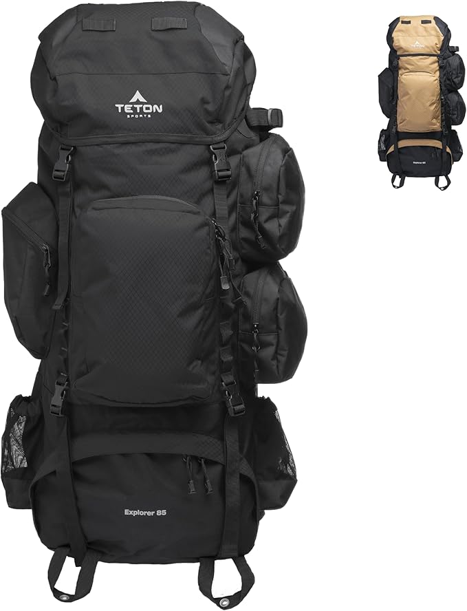 TETON 85L Explorer Internal Frame Backpack for Hiking, Camping, Backpacking, Rain Cover Included