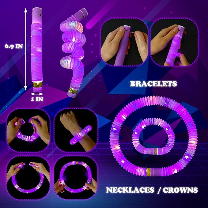 24 PCS Purple Glow Sticks Party Favors for Kids, Light Up Necklaces Bracelets Accessories for