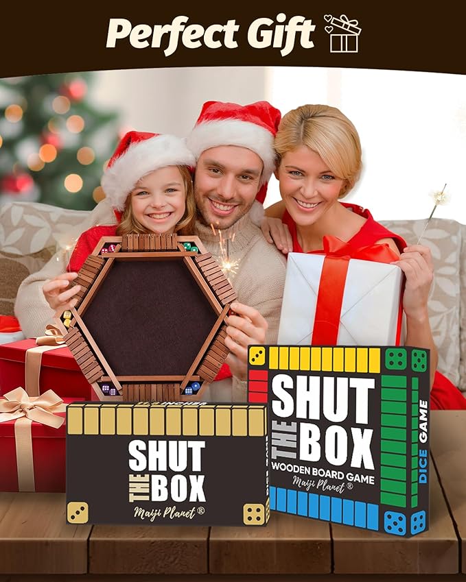Deluxe 2-8 Player Original Shut The Box Game, Math Dice Board Game for Family Night Classroom