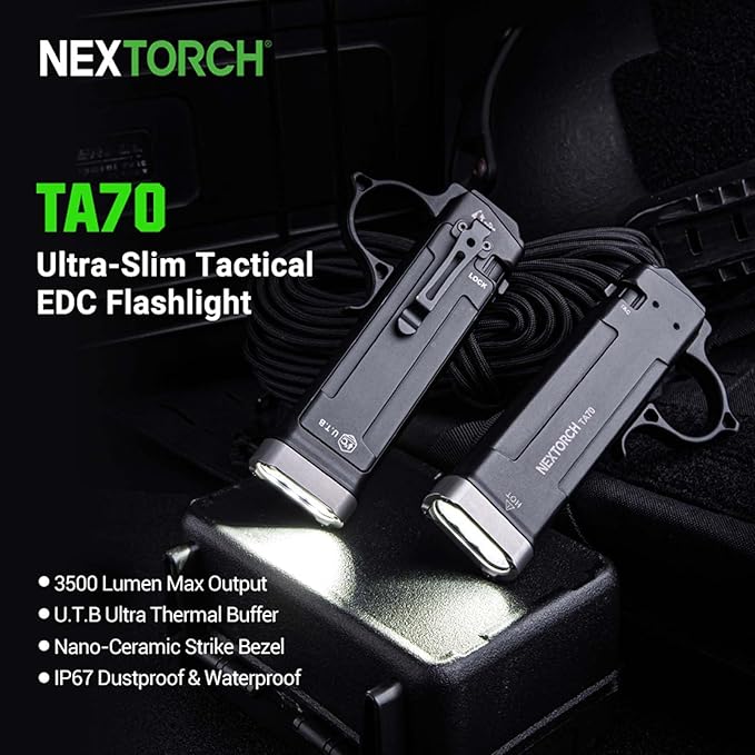 NEXTORCH TA70 EDC Tactical Flashlight,Flat Flashlight Rechargeable,3500 Lumens Tactical/Duty