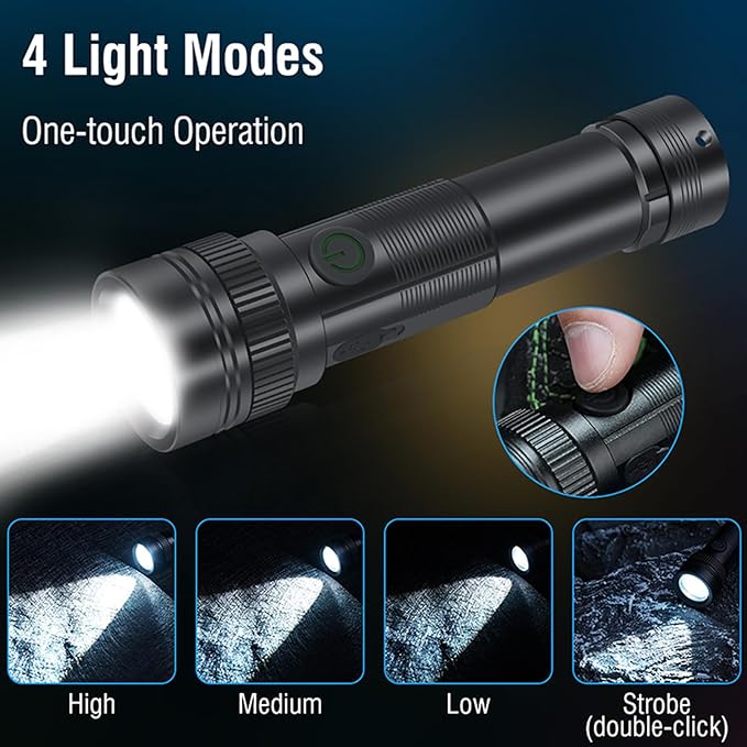 Rechargeable LED Flashlight High Lumens - 2 Pack Super Bright Small Tactical Flashlight Zoomable,4