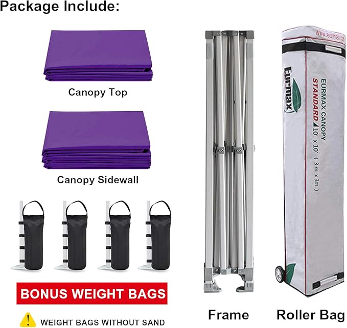 Eurmax USA 10'x10' Pop-up Canopy Tent Commercial Instant Canopies with 4 Removable Zipper End Side