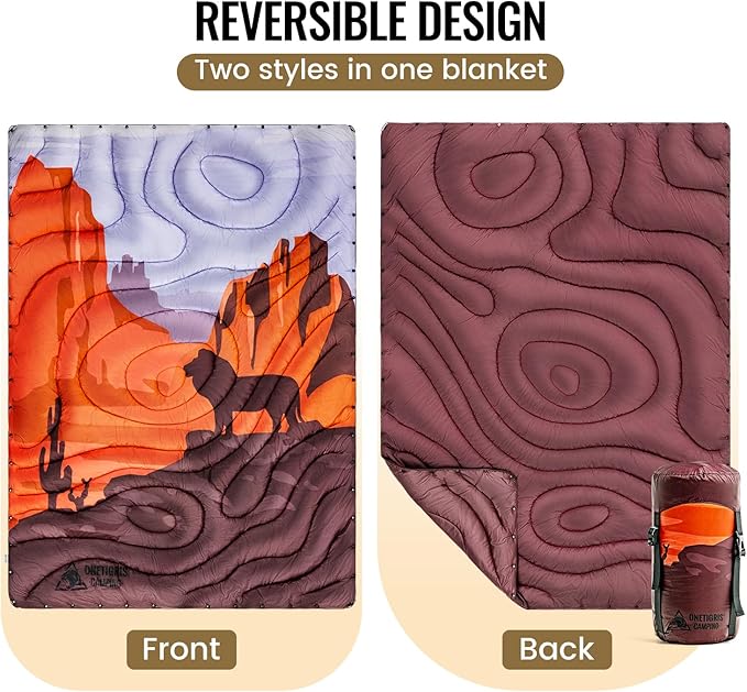 ONETIGRIS Camping Blanket,Wearable Outdoor Quilt with Recycled Thermal Insulation, Convertible to