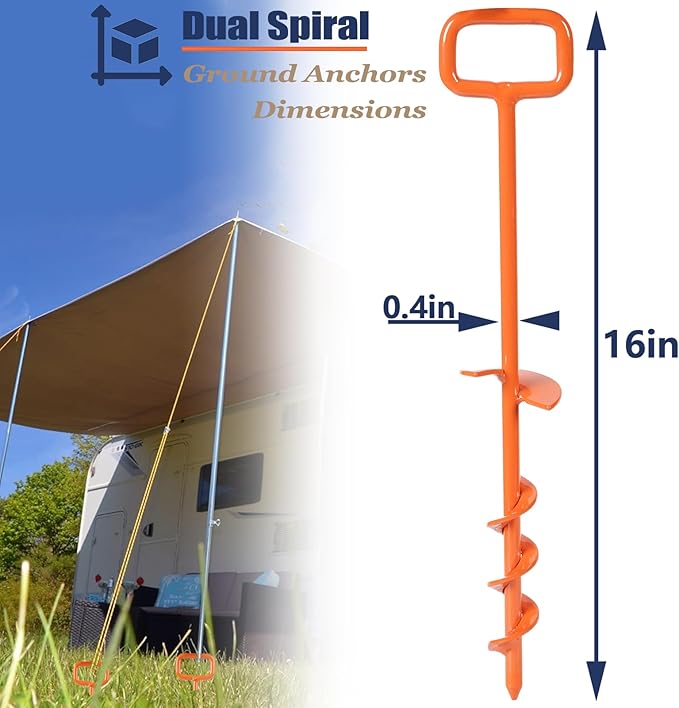 16In Tent Stakes, Ground Anchors Screw in, with 1PCS Tent Stakes Heavy Duty Adapter, for Screw