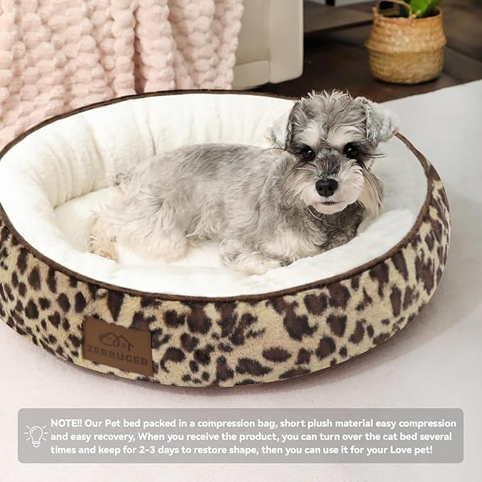 20in Leopard Round Cat Dog Bed Gift for Large Medium Small Dogs Cats, Machine Washable Sleeping