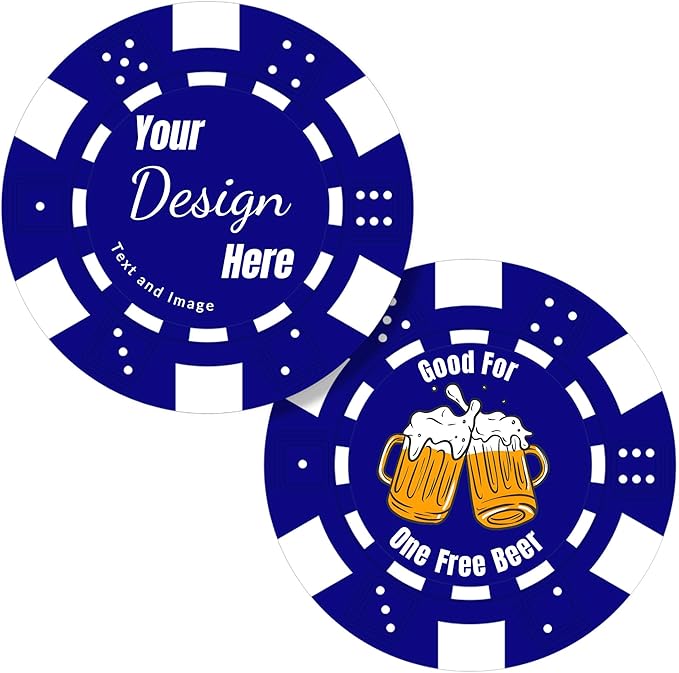 50 Custom Poker Chips,Personalized with Your Logo Image or Text,11.5g Clay Casino Chips for Events