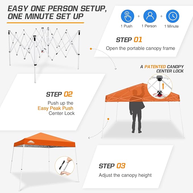 EAGLE PEAK 10x10 Slant Leg Pop-up Canopy Tent Easy One Person Setup Instant Outdoor Beach Canopy