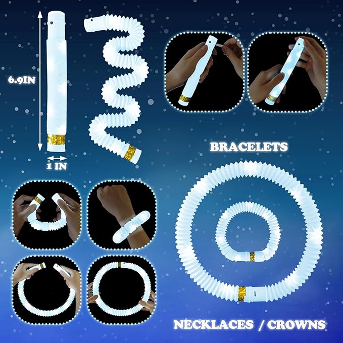24 PCS White Glow Sticks Party Favors for Kids, Light Up Necklaces Bracelets Accessories for