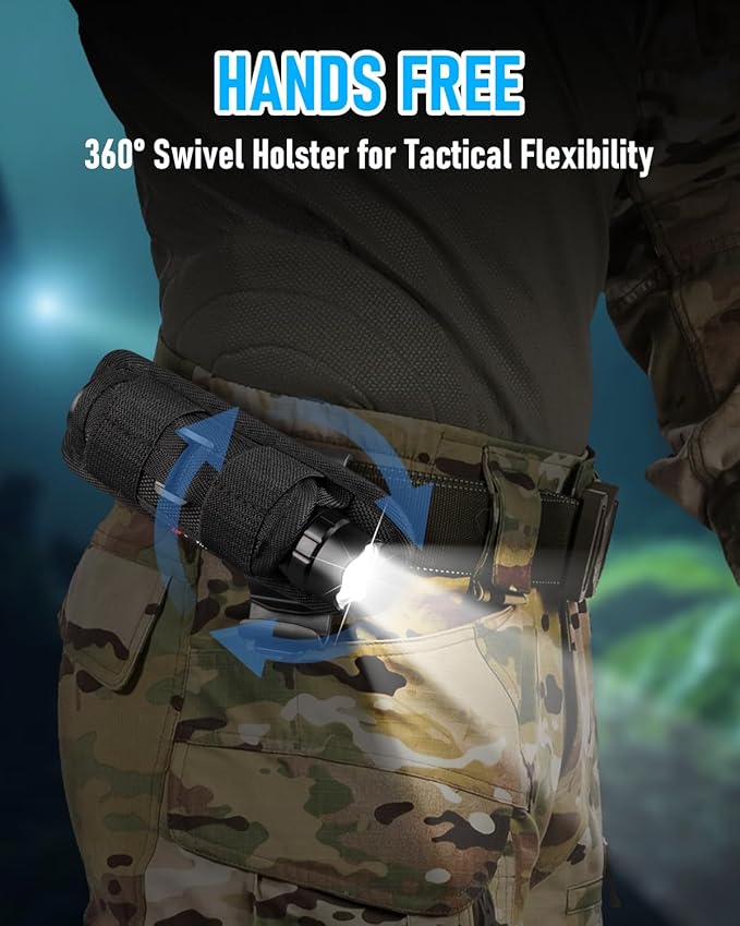ULTRAFIRE Tactical Flashlight with Holster, Single Mode LED Flashlight 1000 High Lumen Duty
