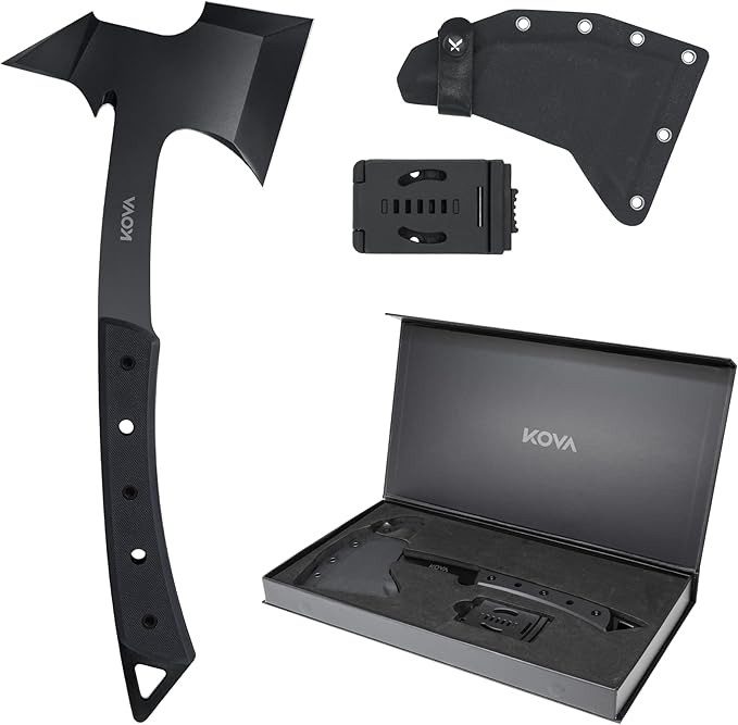 KOVA Black Thorn Hatchet - Stainless Steel, 14" Overall Length, 6.8" Blade, G10 Handle