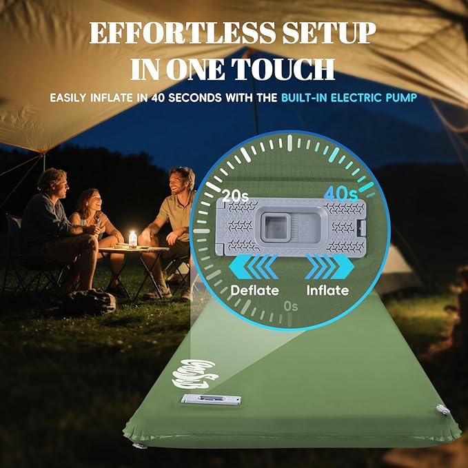 Camping Sleeping Pad Self Inflating Sleeping Pad with Electric Pump, 3.2" Ultra-Thick Memory Foam