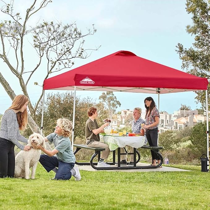 EAGLE PEAK Pop Up Canopy Tent with Wheeled Carry Bag, 8 Stakes, 4 Ropes, 4 Weight Bags, Easy Set Up