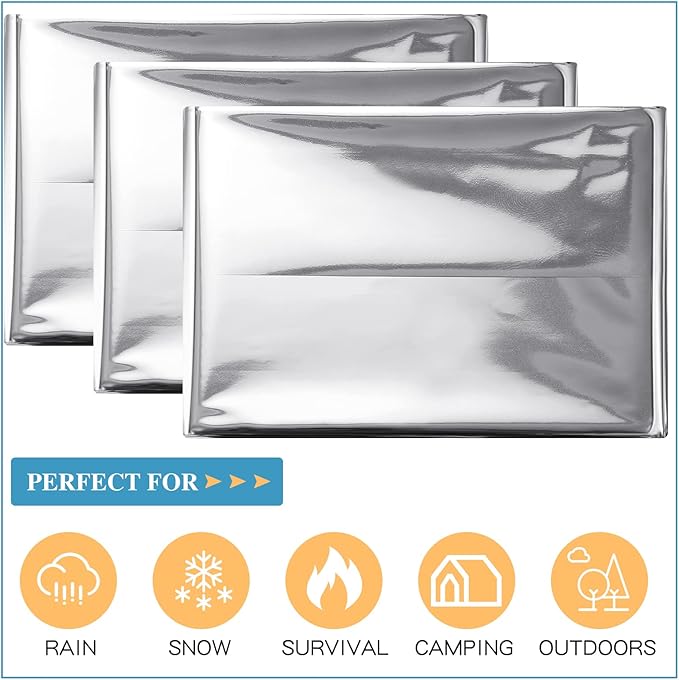 Macarrie 100 Pack Emergency Thermal Blankets Silver Foil Survival Blanket Kit for Outdoors