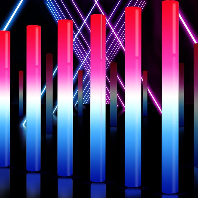 50Packs 3 Colors Foam Glow Sticks Red White Blue, Patriotic Events Parades, Party Decorations