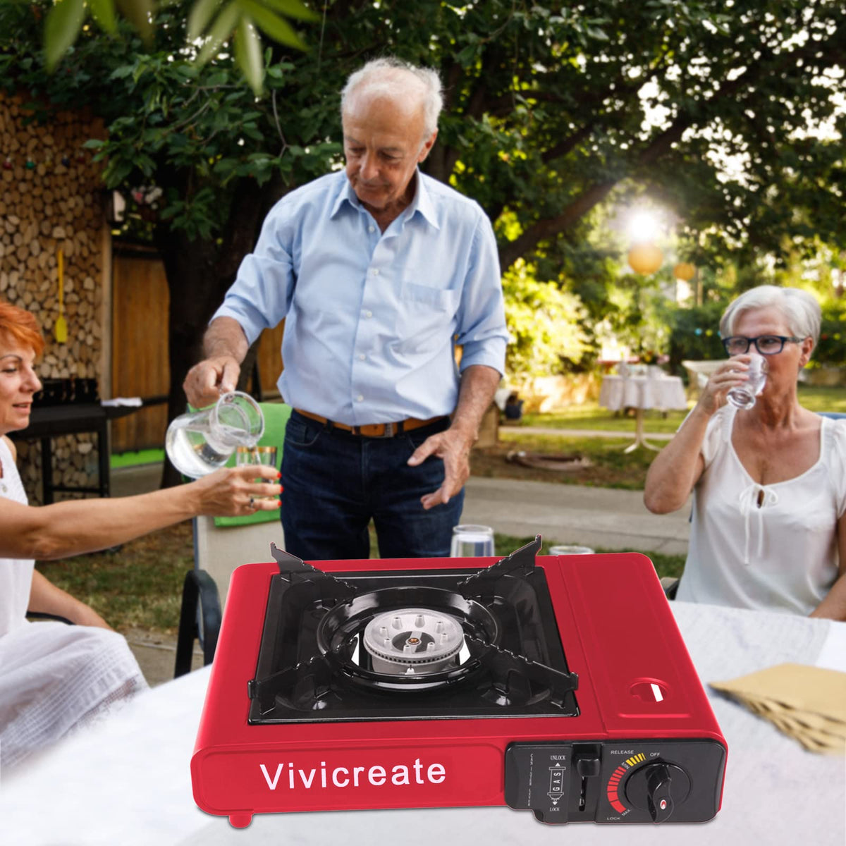 Vivicreate Portable Butane Stove 8500 BTU, Butane Stove with Auto Ignition for Camping, Lightweight