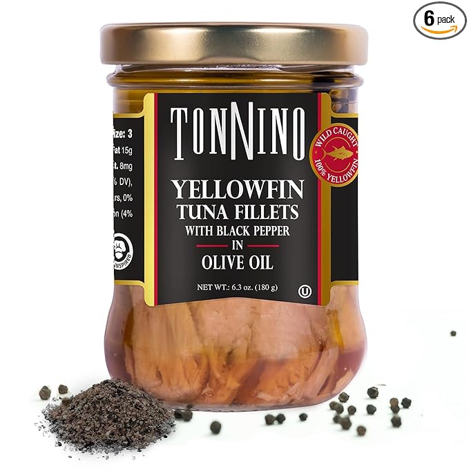 Tonnino Yellowfin Tuna Fish ??Pack of 6, Black Pepper in Olive Oil ??Pack of 6 ??Alternative to
