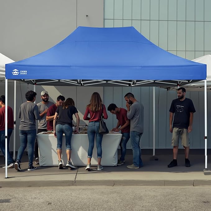 CROWN SHADES 10x15 Pop Up Canopy Tent, Thicken Frame Commercial Heavy Duty Tent, 8 Stakes & 4