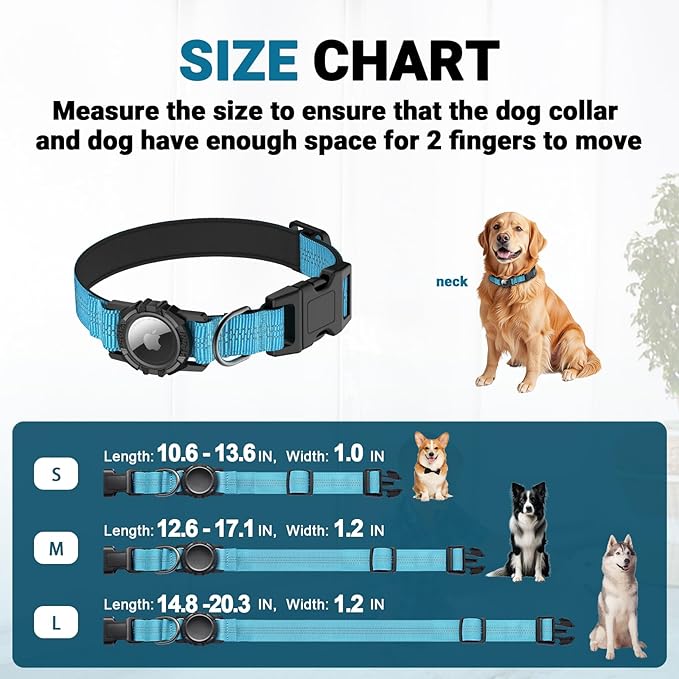 AirTag Dog Collar, IP68 Waterproof Integrated Air Tag Dog Collars with Reflective, Ultra-Durable