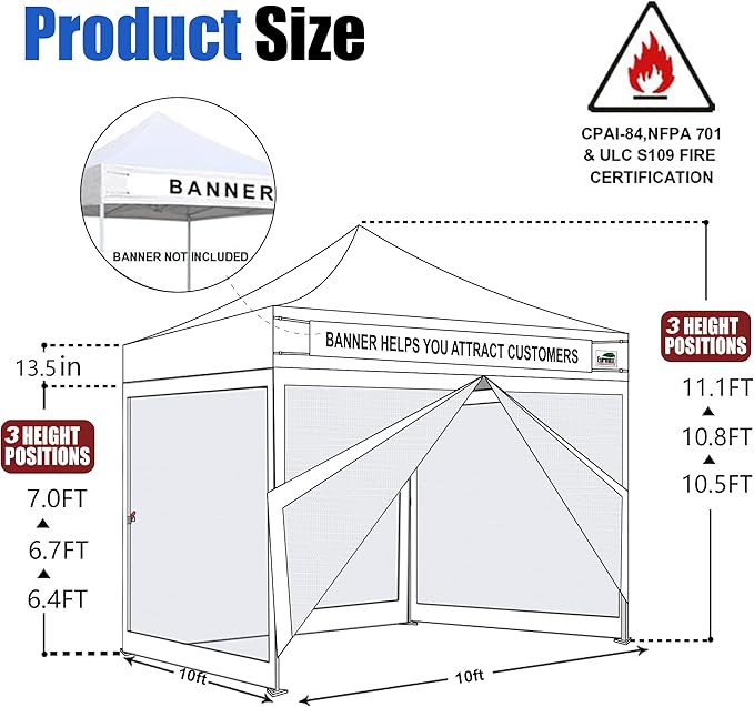 Eurmax USA 10'x10' Pop-up Canopy Tent Commercial Instant Canopies with 4 Removable Zipper End