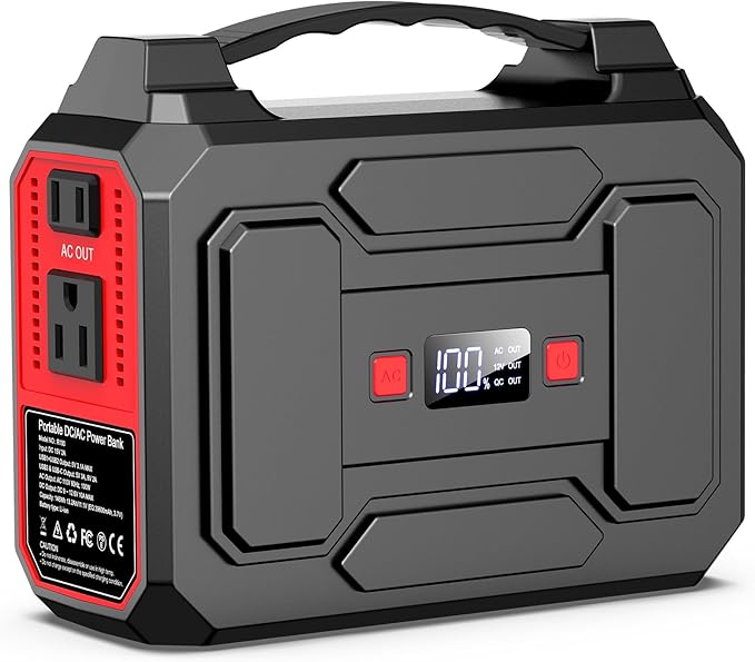 Portable Power Station Bank 146Wh 200W Peak(100W Rated), Solar Powered Power Bank with AC Outlet