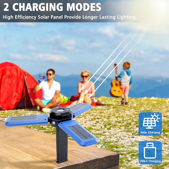 Camping Light Stand with Telescoping Pole - Rechargeable Solar Tent Lamp, Portable Cordless Camping