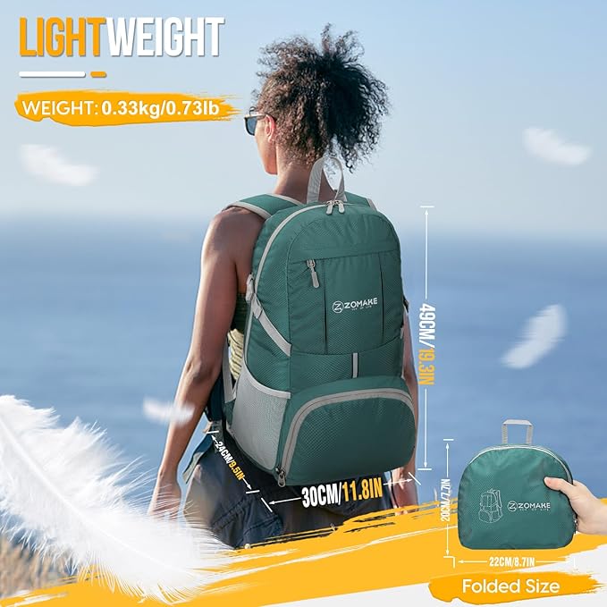 ZOMAKE Lightweight Packable Backpack 35L, Light Foldable Backpacks Water Resistant Collapsible