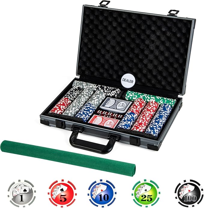 Goplus Poker Chip Set, Casino Poker Chips with 400 PCS Chips, 2 Decks Cards, Dealer Button, Poker