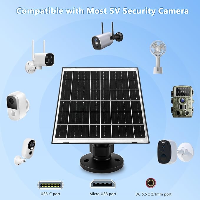 Zivif Solar Panel for Security Camera, 10W Solar Charger Compatible with Battery-Powered Camera