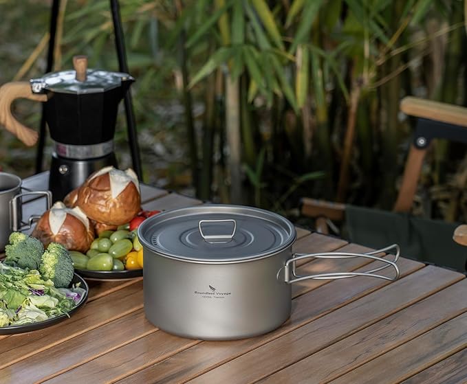 Boundless Voyage Titanium Pot Portable Camping Cookware Lightweight Cooking Pot Set for Outdoor