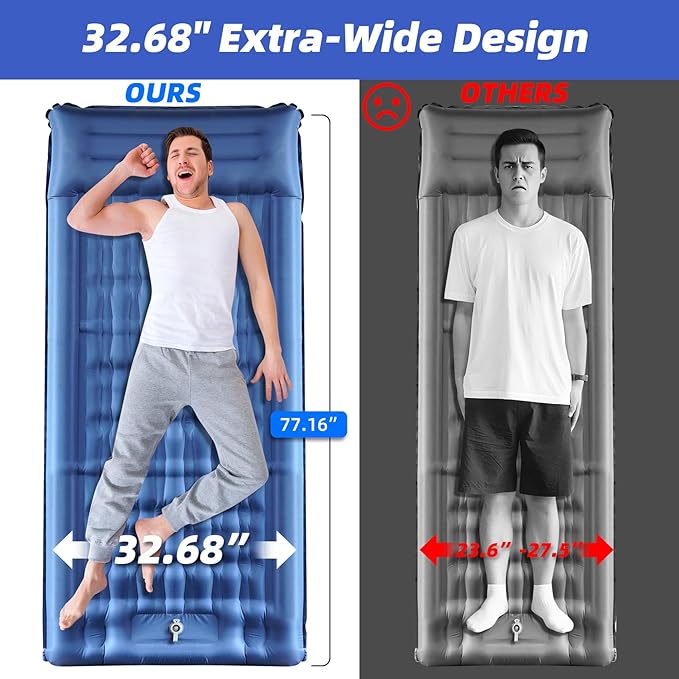 32.68" Extra Wide Sleeping Pad for Camping, Camping Mattress with Pillow, Inflatable Sleeping Pads