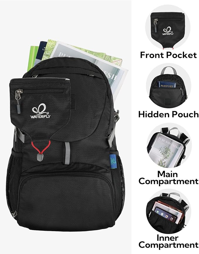 WATERFLY Small Lightweight Packable Backpack: 20l Ultra Light Foldable Travel Hiking Camping