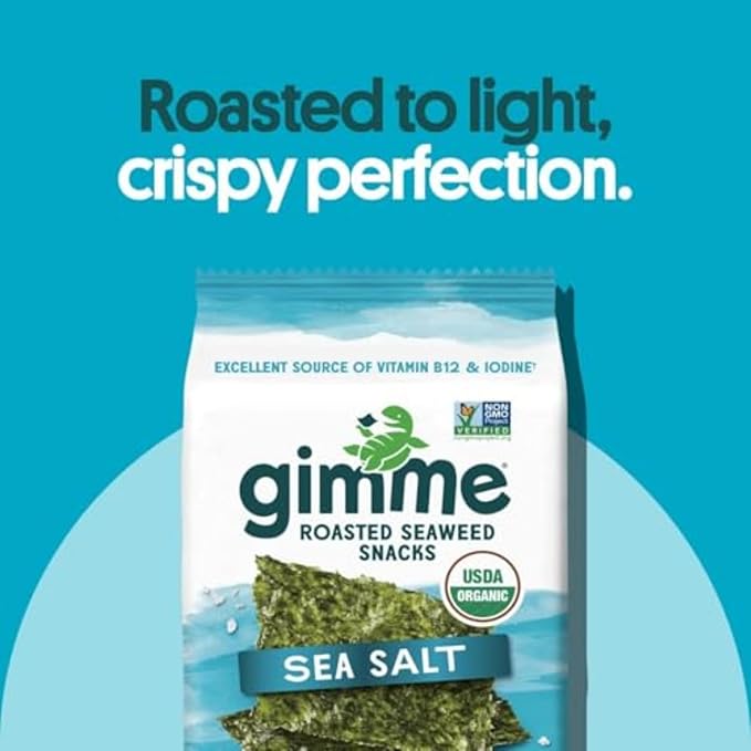 Gimme Seaweed Organic Premium Roasted Seaweed Snacks, Sea Salt, 6 Count, Keto, Vegan, Gluten-Free