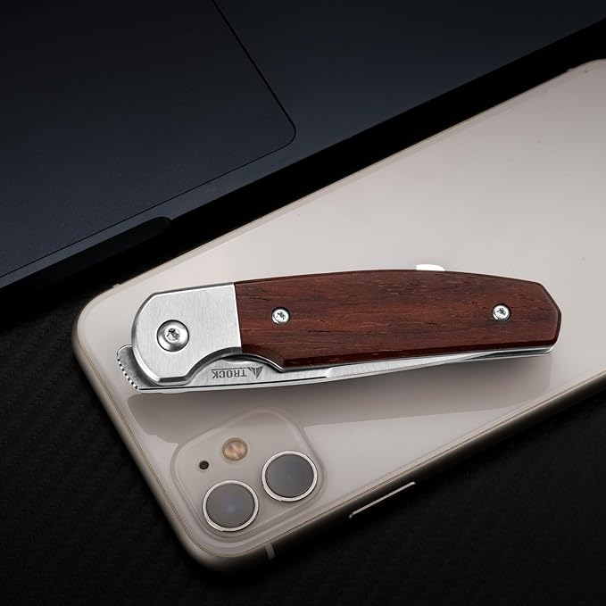 Small EDC Knife 2.8", Pocket Knife D2 Steel Point Blade Wood Handle - flipper Folding Knife for Men