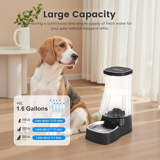 Gardner Pet Automatic Gravity Water Dispenser for Dogs, 1.6Gallon Large Dog Water Bowl Dispenser