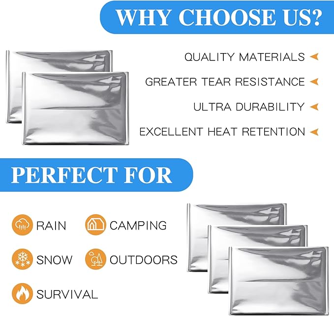 Macarrie 75 Pack Emergency Foil Thermal Blankets - Silver Foil Survival Blanket Space Blanket Kit