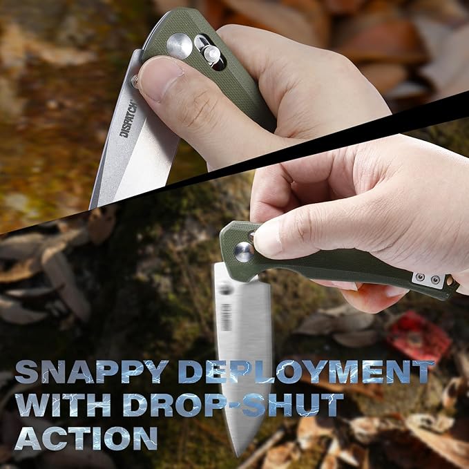 Axis Lock Folding Pocket Knife with Clip, 3.46" D2 Steel Drop Point Blade and G10 Handle, Crossbar