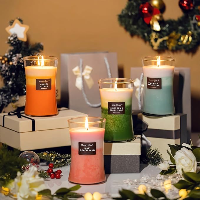 HomeLights 3-Layer Candles for Home Scented, 21.52 OZ Natural Soy Wax Scented Candles Burns Up to