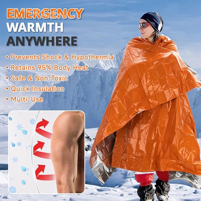 SecuCaptain Survival Emergency Thermal Blankets: Thicken 28um Space Mylar Blanket Kit for Outdoor