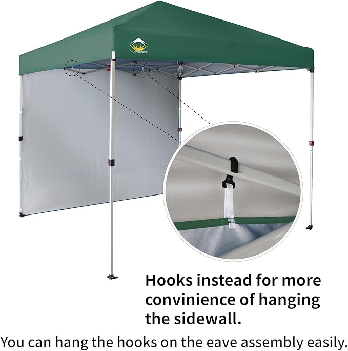 CROWN SHADES 8x8 Pop up Canopy Instant Canopy with 1 Removable Sidewall,4 Ropes & 8 Stakes, STO'N