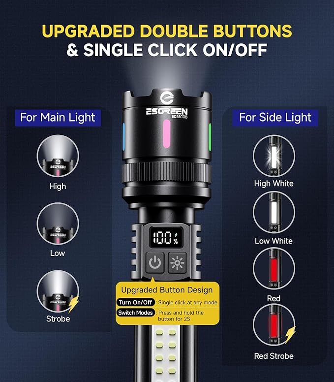 Esgreen LED Rechargeable Flashlights High Lumens 2 Pack, Single Click Bright Flashlight Long