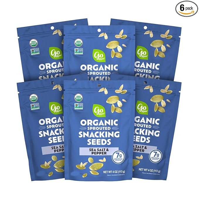 Go Raw Organic Sprouted Sea Salt & Pepper Snacking Seeds, 4 oz, 6 Pack, Pumpkin & Sunflower Seeds