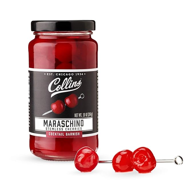 Collins Stemless Maraschino Cherries, Garnish for Cocktails, Desserts, Manhattans, and Old