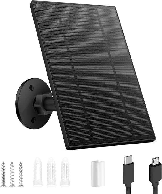 5W Solar Panel for Security Camera, Solar Panel with Micro USB & USB-C Port for DC 5V Outdoor