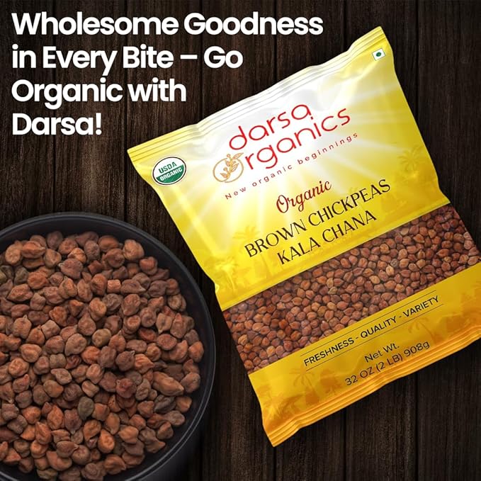 Darsa Organics Kala Chana 2 lb | Brown Chickpeas, Black Gram Lentils | USDA Organic, Non-GMO | Rich