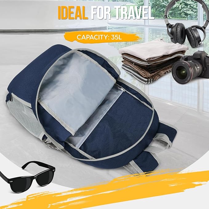 ZOMAKE Lightweight Packable Backpack 35L, Light Foldable Backpacks Water Resistant Collapsible