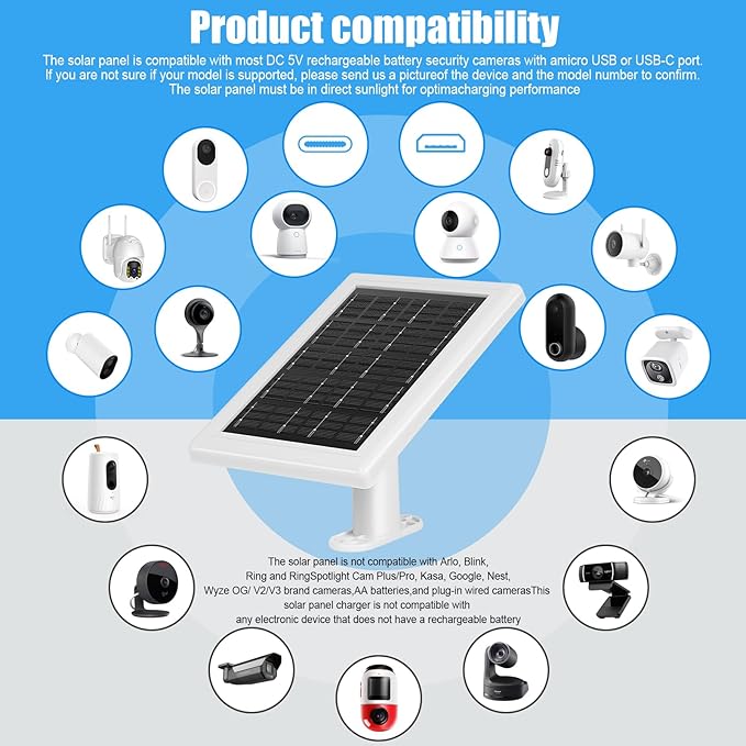 Solar Panel Charger,Solar Panels for Security Camera, Solar Panel with Micro USB & USB-C Port for