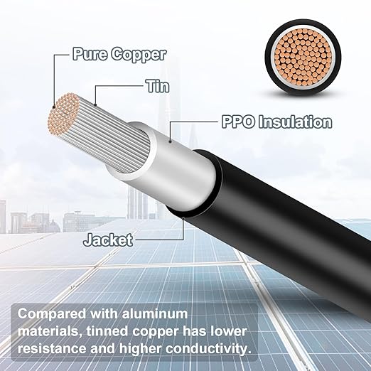 30FT 12AWG Solar Panel Extension Cable with Female and Male Connectors, Solar Cable for Solar