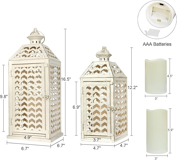 DECORKEY LED Lantern Decorative Indoor & Outdoor, Set of 2 (18' & 13') Metal Candle Lanterns