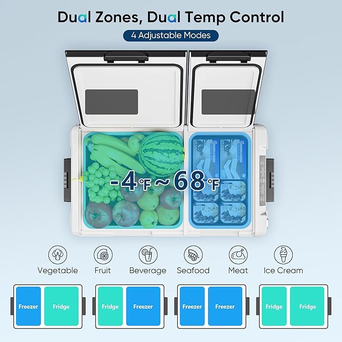 12 Volt Refrigerator Car Fridge - 50QT(48L) Dual Zone Electric Cooler, Car Refrigerator -4℉~68℉