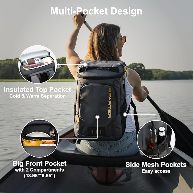 SPARTER Backpack Cooler Insulated Leak Proof 33/49 Cans, 2 Insulated Compartments Thermal Bag